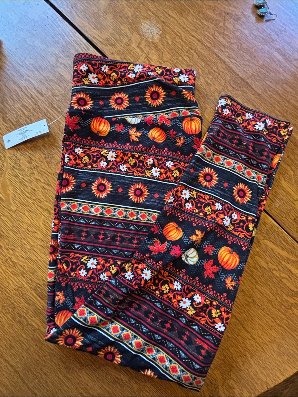 Terra & Sky Black Leggings with Orange Harvest Print